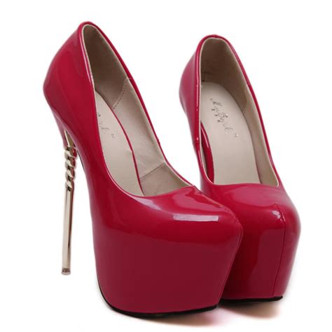 red patent sexy platforms swirl super high stiletto heels