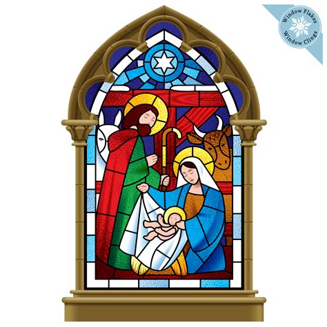 large nativity scene stained glass window cling window flakes
