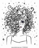 Coloring Pages Girl Flowers Book Vector Portrait sketch template