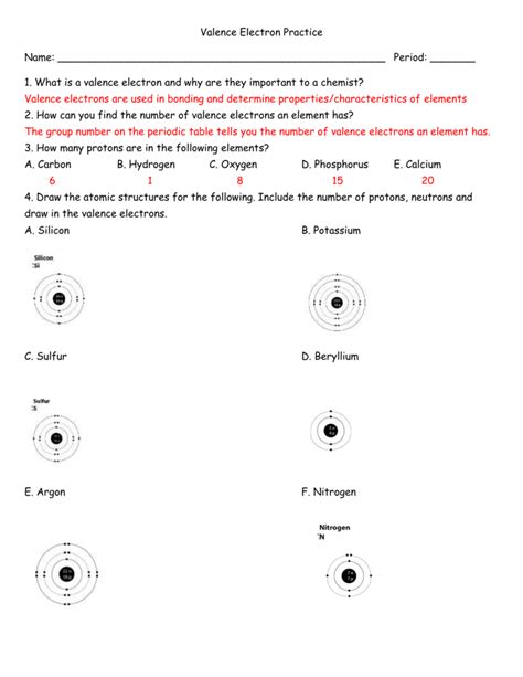 valence electrons practice worksheet