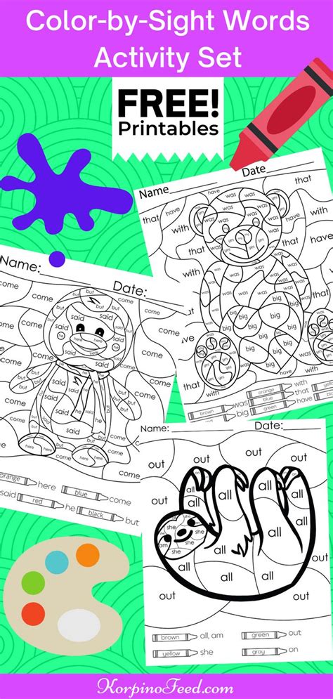 printables sight words coloring pages  kindergarten color