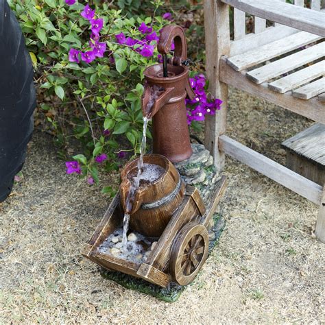 alpine corporation small vintage red water pump  wheelbarrow fountain walmartcom