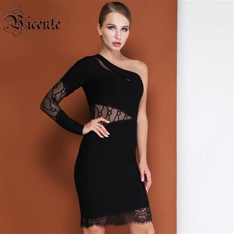 vicente hot fashion black lace splicing mini dress long