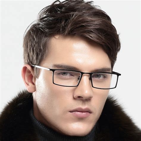 Mens Pure Titanium Rectangular Eyeglasses Frames Lightweight Spectacles