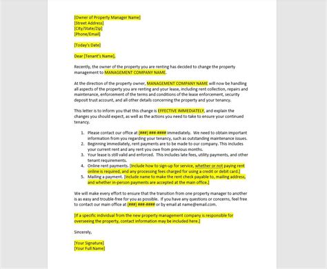 property manager change letter template property manager change letter