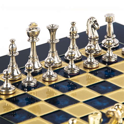 classic metal staunton chess set  goldsilver chessmen  bronze