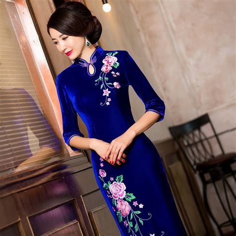 royal blue cheongsam plus size velour dresses velour velvet debardeur