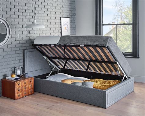 side lifting small double grey ottoman bed  lift  storage sprung mattress home treats uk