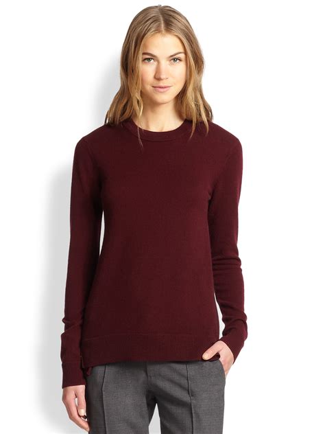 lyst vince cashmere overlay crewneck sweater  red