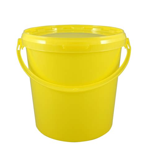 kunststoffeimer  liter rund gelb mit deckel und kunststoffbuegel