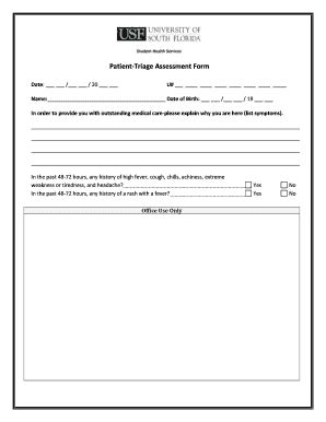 fillable  shs usf patient triage assessment form student health