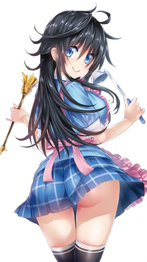 xbooru 1 girl 1girl apron ass black hair blue eyes cute female female only hot human human