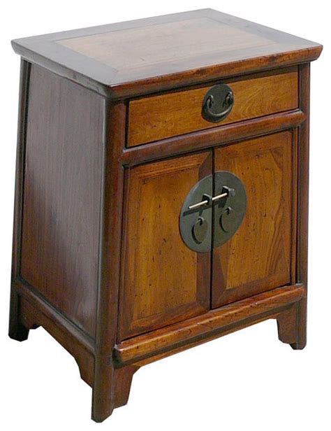 nightstand end table chinese ming style brown moon face cabinet asian side tables and end