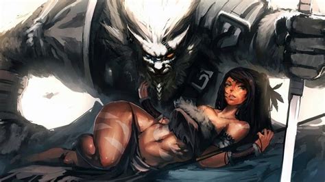 rengar and sexy nidalee league of legends game art wallpaper league of legends in 2019