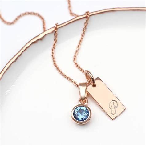 personalised ct rose gold birthstone initial necklace  hurleyburley