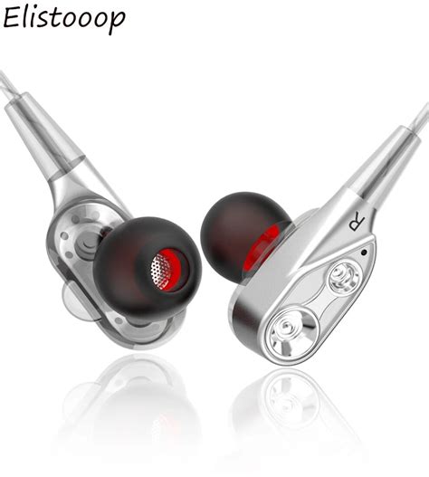 mm hifi wired earphone dual dynamic quad core speaker  ear earbuds flexible cable anti
