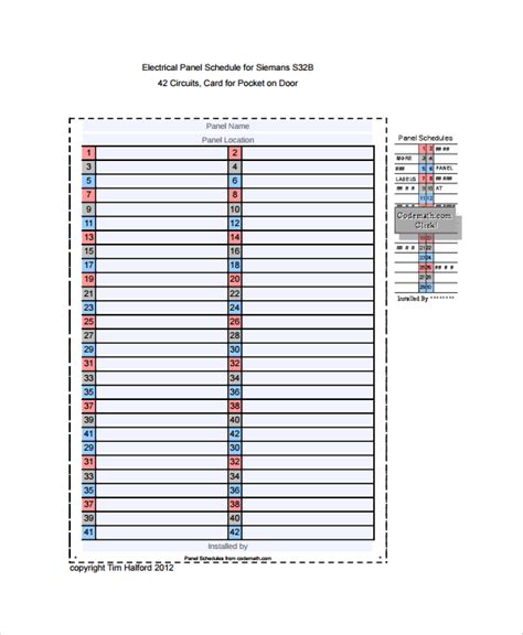 circuit panel schedule template