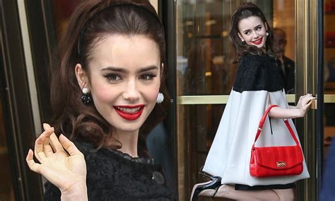lily collins flicks up her leg as she poses for retro style photo shoot