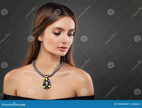 Beautiful Young Woman Wearing Pearl Necklaces Stock Image Image Of