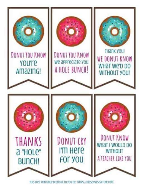 donut gift tags printable  teacher appreciation gifts  savvy