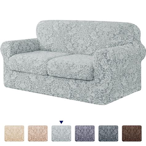 subrtex stretch  piece jacquard damask sofa slipcover separate cushion coverloveseat light