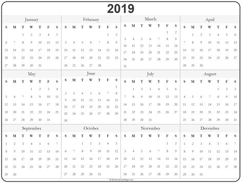 year calendar yearly printable