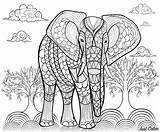 Elephant Coloring Elephants Pages Kids Adults Color Print Pattern Adult Justcolor Animals sketch template