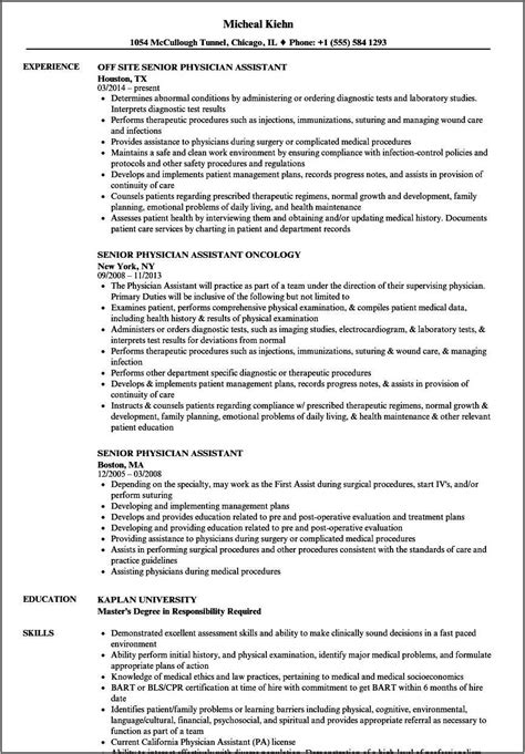 sample resume  physician assistant job resume  gallery