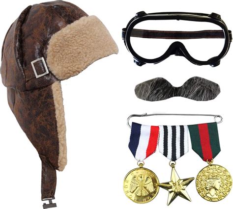 Buy Adults 1940s Aviator With War Medals Grey Moustache And Pilot