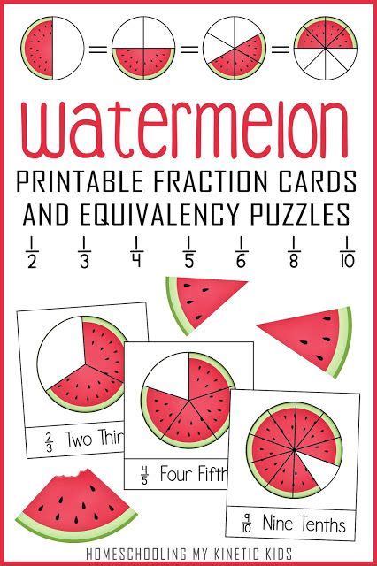 printable watermelon fraction circles  halves thirds fourths