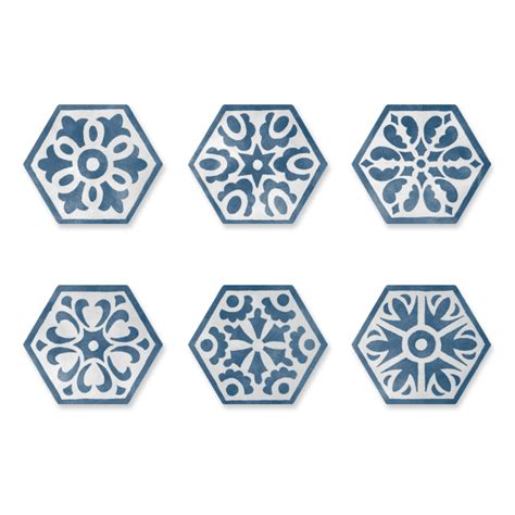 blue patterned hexagon tiles blue white hexagon tile