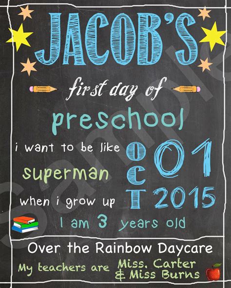 day  preschooldaycare chalkboard printable sign printable