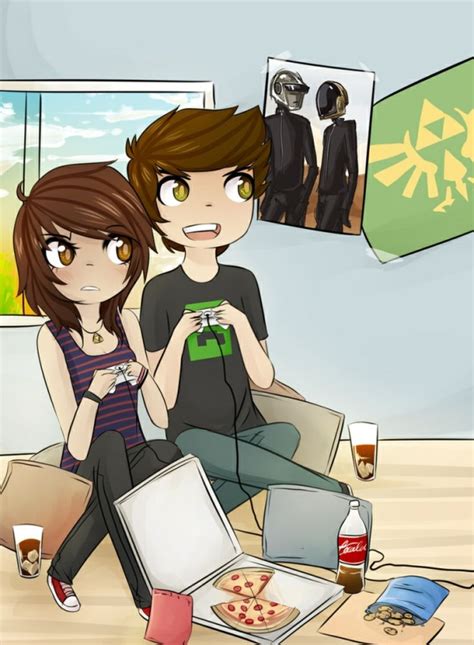 Cute Gamer Couple Video Games Anime Digital Art Love