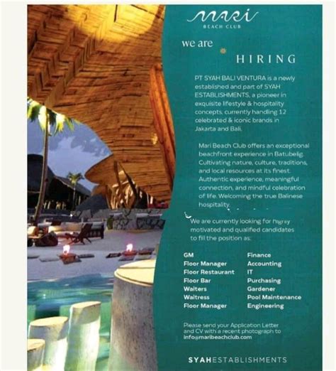 mari beach club hhrma hotel job vacancy indonesia