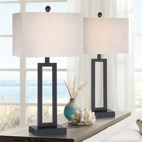 lighting modern table lamps  high set   open rich black base rectangular  white