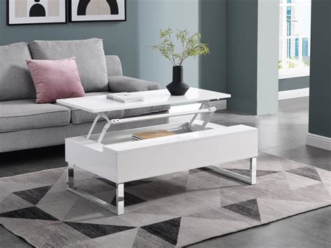 table basse avec plateau relevable mdf  metal chrome coloris blanc