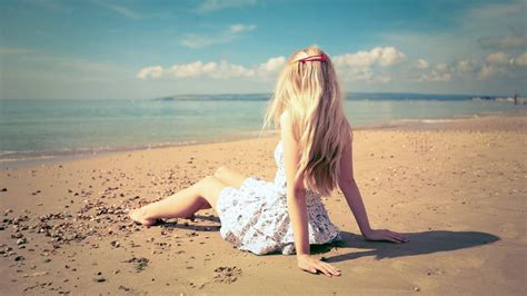 Wallpaper Sunlight Model Blonde Sea Shore Sand Sky Beach
