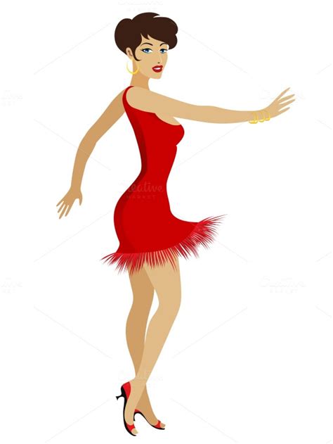 Dancing Pretty Woman In Red Dress ~ Illustrations On