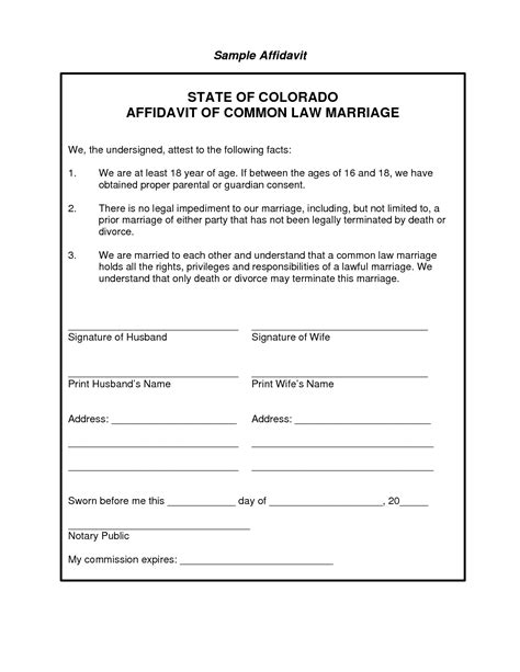 marriage affidavit template  printable documents business