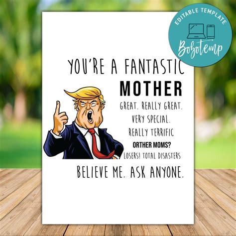 Printable Funny Trump Happy Mothers Day Greeting Card Diy