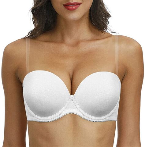 Vgplay Padded Push Up Bras With Clear Convertible Straps White Size