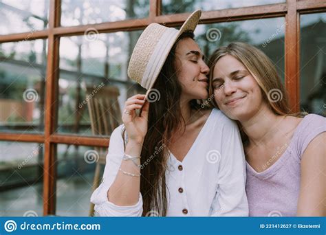 two lesbians have a date in cafe stock image image of togetherness