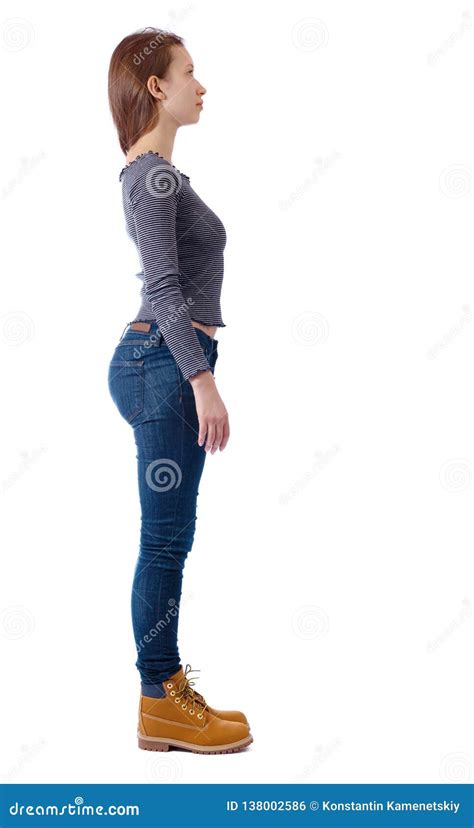 side view   woman  jeans stock photo image  people rear