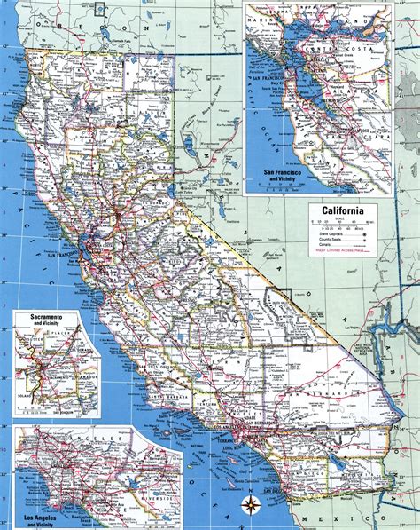 map  california showing county  cities  road highways