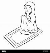 Praying Pray Islam Beten Ramadan Schwarz Linie Weiß Pregano Alamy Musulmana sketch template