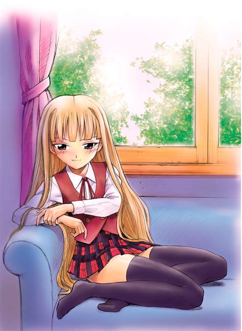 Safebooru 1girl Annkoku Daimaou Arm Grab Bangs Black Legwear Blonde