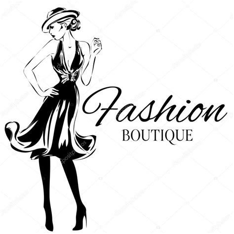 logo boutique de mode avec vecteur silhouette femme noir  blanc stock