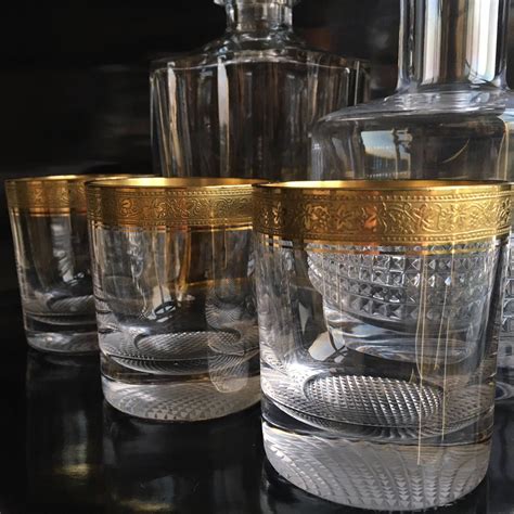 set of 4 crystal whiskey glasses with gold rim tumblers