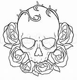 Skull Rose Roses Easy Drawing Step Coloring Draw Getdrawings sketch template