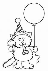 Birthday Coloring Cat Happy Party Pages Horn Hat Blowing Color Print Parties Hats Printable Getcolorings Colorluna Size Balloon sketch template